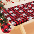 Smiry Plastic Christmas Tablecloth, Buffalo Plaid Waterproof Elastic Fitted Table Covers, Wipeable Flannel Backed Vinyl Tablecloths for Dinner, and New Year Celebration (Black & Red, 30x96 Inches)