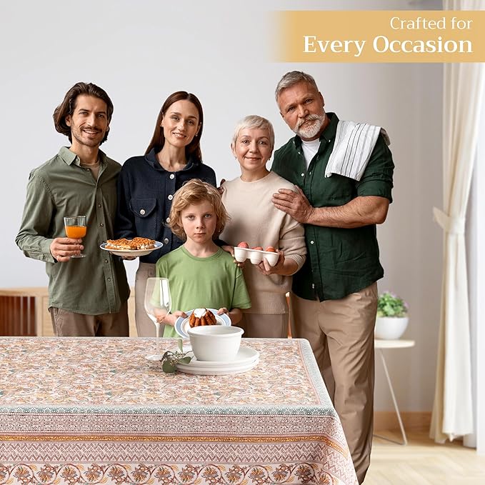 Maison d' Hermine Table Cloth Square Table 100% Cotton 60 x 60 Inches Fall Tablecloth Reusable Everyday Use for Thanksgiving Christmas Decorations Dining Farmhouse Party (Nila)
