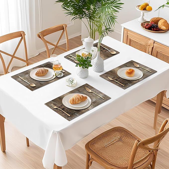 Brown Gray Placemats Set of 4 Modern Place Mats Indoor Abstract Art Table Mat Washable Linen Waterproof Heat Resistant Placemats for Dining Tables, 18 X 12 Inch