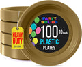 Gold Plastic Plates For Party 10" Gold Disposable Plates Heavy Duty 100 Pcs Plastic Dinnerware Sets Heavy Duty 350 GSM Disposable Dinnerware Set
