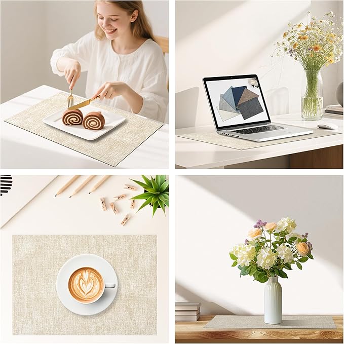 DOLOPL Placemats Set of 8, Reversible Wipeable & Heat Resistant Place Mats, Modern Faux Leather Table Mats for Kitchen, Neutral Waterproof Tablemats for Dining Table Decor, Wedding, Party(Beige)