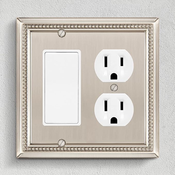Henne Bery Sunken Pearls Heavy Duty Decorative Wall Plate Switch Plate Outlet Cover (Decorator/Duplex, Satin Nickel)