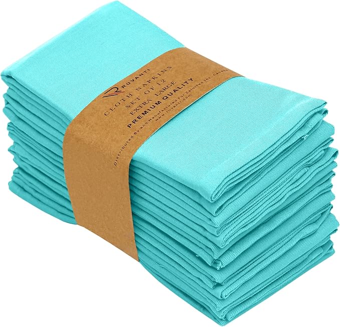 Ruvanti Cloth Napkins Set of 12, 18x18 Inches Napkins Cloth Washable, Soft, Durable, Absorbent, Cotton Blend. Table Dinner Napkins Cloth for Hotel, Lunch, Restaurant, Wedding, Parties - Waterspout