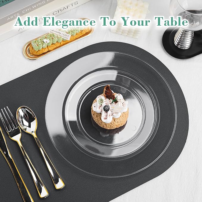 200PCS Clear Plastic Plates, Heavy Duty Plastic Plate Disposable, Include 50 Dinner and 50 Dessert Plates for Party and Wedding