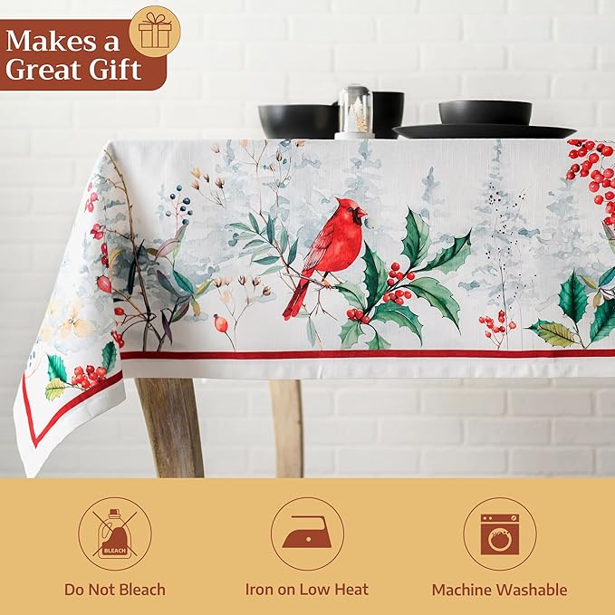 Maison d' Hermine Table Cloth Square Table 100% Cotton 54 x 54 Inches Fall Tablecloth Reusable Everyday Use for Thanksgiving Christmas Decorations Dining Farmhouse Party (Morzine)