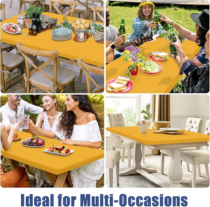 Spandex 4 Foot Rectangle Table Cloth 2 Pack, Elastic Fitted Tablecloths for Picnic, Stretch Washable Patio Table Cover for Outdoor, Camping, Banquet and Parties (Mustard Yellow, 30"x48")