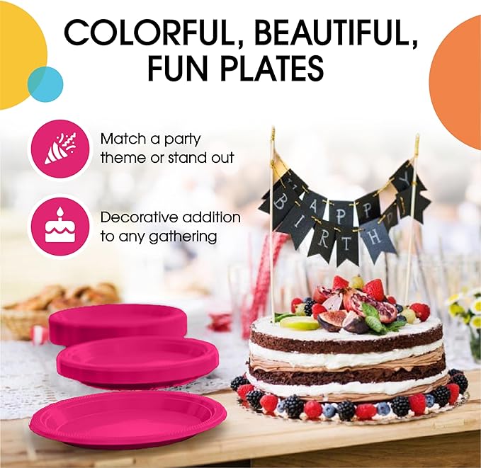 Party Solids Cerise Plastic Plates For Party 10" Cerise Disposable Plates Heavy Duty 100 Pcs Plastic Dinnerware Sets Heavy Duty 350 GSM Disposable Dinnerware Set