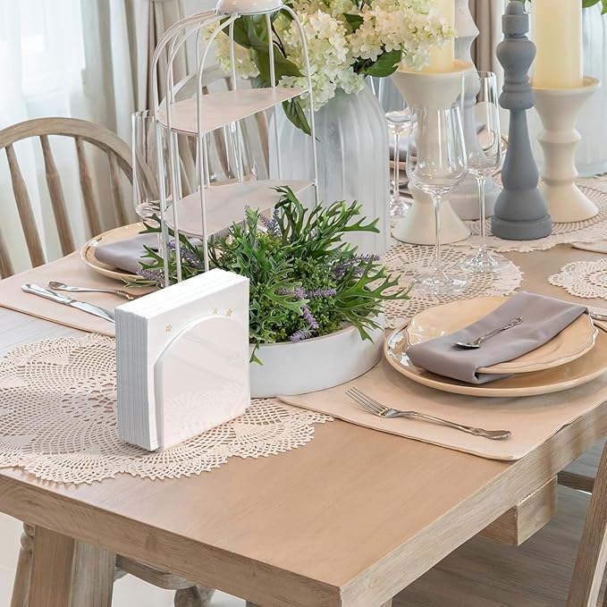 SILUT 2 Pack Napkin Holder for Table, Acrylic Napkins Holder, Napkin Dispenser for Kitchen Table, Cocktail Napkin Holder for Bar, Banquet, Restaurant, Freestanding Napkins Holder - White