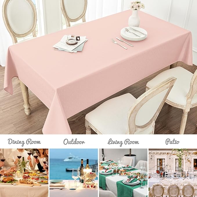 Rectangle 10 Feet Tablecloth 60x144 inch Linen Textured Table Cloth Stain and Wrinkle Resistant Washable Polyester, Decorative Table Cover Waterproof for Dining, Buffet and Camping, Pink