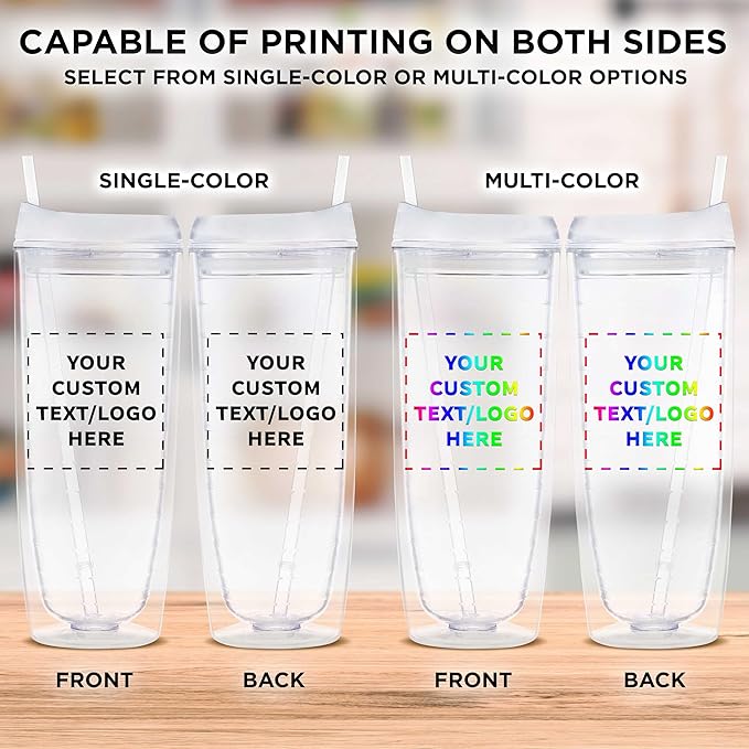 Custom Tall Orbit Acrylic Tumblers 20 oz. Set of 50, Personalized Bulk Pack - Perfect for Iced Coffee, Soda, Other Hot & Cold Beverages - Clear