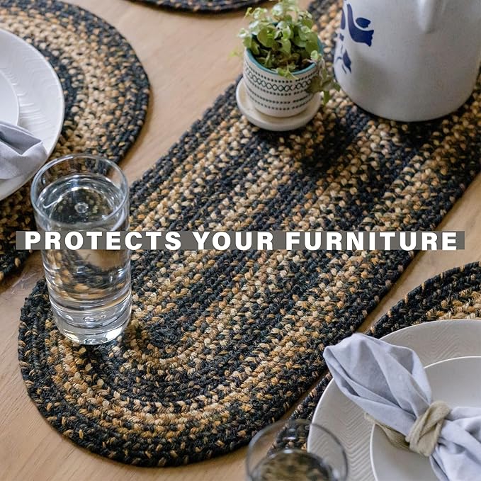 Homespice Kilimanjaro Jute Woven Round Placemats Set of 6, 15", Warm Primitive Decor, Black and Tan Table Mats - Vibrant Colors, Durable, Easy to Clean and Protects Furniture