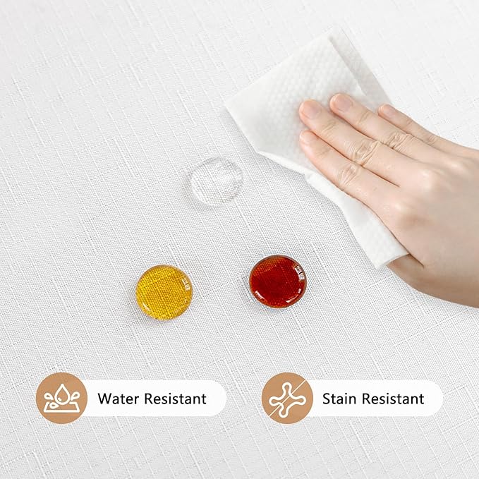 Textured White Fabric Table Cloth Rectangle Stain Resistant & Reusable Faux Linen Rectangular Tablecloth Easy Clean for Dining Kitchen Wedding 60 x 102 Inch