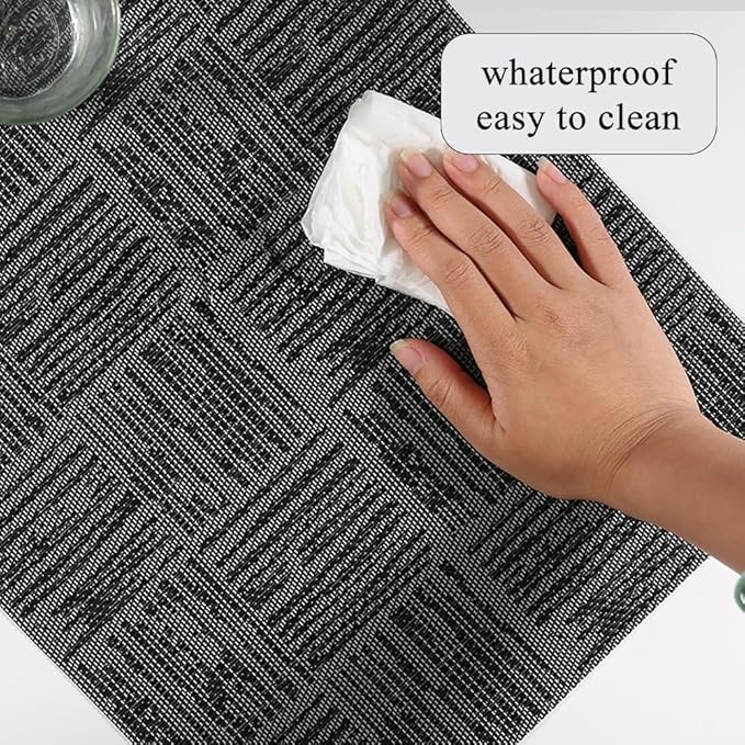 Placemats Set of 6 Plastic Vinyl Place Mats for Dinner Table, No-Slip Wipeable Table Mats Daily Use Patio Kitchen Decoration (18"x12", Grey)