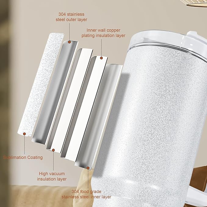 40oz Sublimation Tumblers with Handle Lid Straw 20 Pack Stainless Steel Insulated Tumblers Blanks Water Bottle Travel Cups for Party Home Driving Office