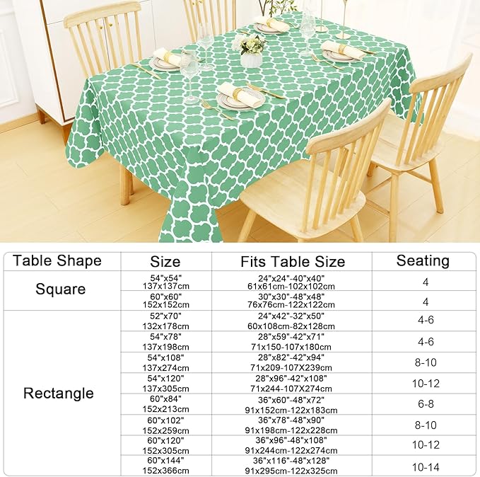 Smiry Rectangle Table Cloth, Waterproof Vinyl Tablecloth with Flannel Backing for Rectangle Tables, Wipeable Spillproof Plastic Tablecloths for Dining, Camping and Indoor (54"x108", Sage Green)