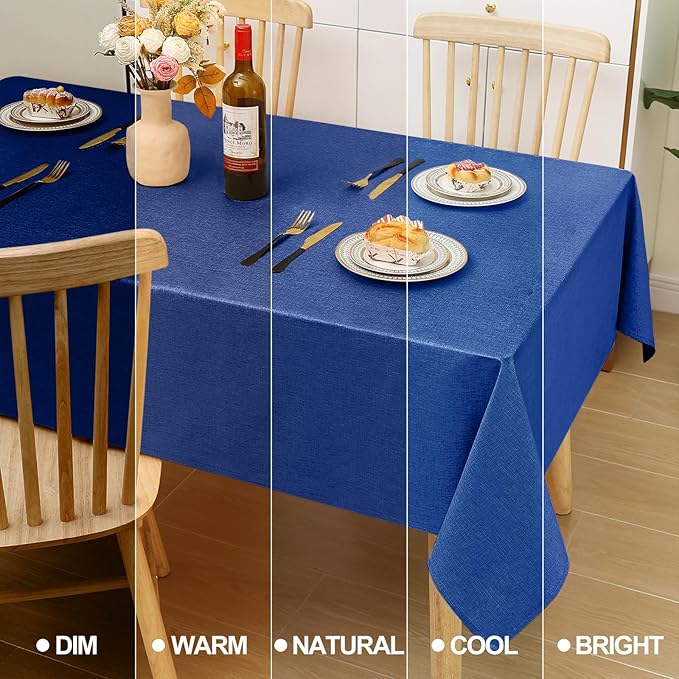 Smiry Rectangle Faux Linen Table Cloth, Waterproof Burlap Fabric Tablecloth, Washable Decorative Farmhouse Table Covers for Kitchen, Dining, Parties, 60x102, Indigo