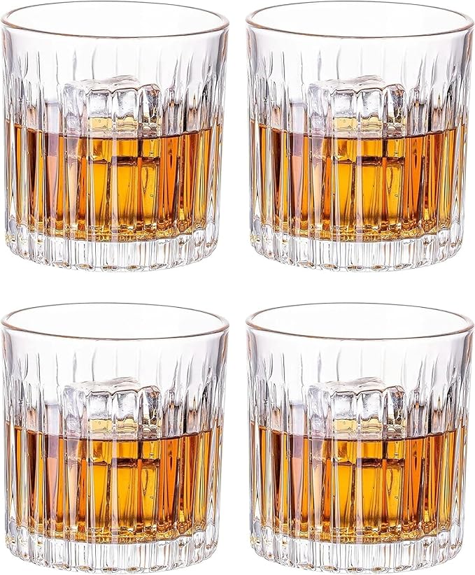 GLASKEY Whiskey Glasses Set of 4,Lead-Free Crystal Old Fashioned Glass,300ml Rocks Glass Tumblers for Drinking Bourbon,Cognac,Irish Whisky,Whiskey Gifts for Men