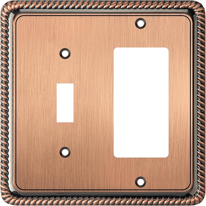 Henne Bery Rope Edge Decorative Wall Plate Switch Plate Outlet Cover (Toggle/Decorator, Antique Copper)