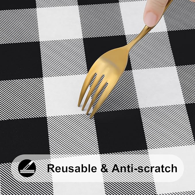 Smiry Rectangle Picnic Table Cloth, Elastic Waterproof Fitted Vinyl Tablecloths, Flannel Backed Buffalo Plaid Table Covers for Dining, Camping, Outdoor (Black and White, 36" x 48")