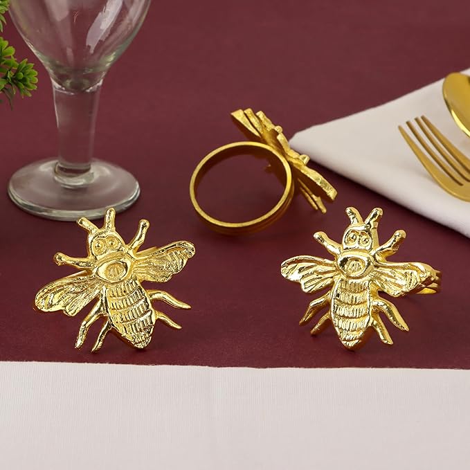 ALPHA Living HOME Decorative Bee Napkin Rings - 12 Pcs Premium Metal Napkin Rings Table Decor Napkin Ring, Dining Cloth Napkin Holder for Wedding, Party, Christmas, Everyday Dining (Gold)