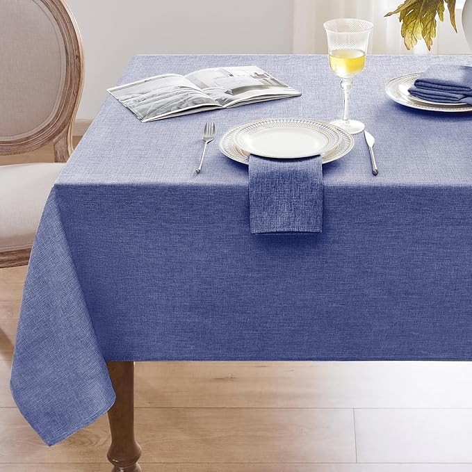 Softalker Large Blue Tablecloth Rectangular 104 x 60 Inch Linen Textured Outdoor Table cloth Stain and Wrinkle Resistant Table Cover for Spring,Easter,Summer,Party,Garden,Coffee Vintage Decor Tabletop