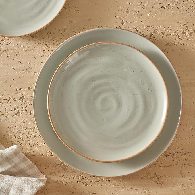 Bico Light Sage Green 10 inch Stoneware Dinner Plates Set, Set of 4, Microwave and Dishwasher Safe, for Main Course, Steak, Pasta