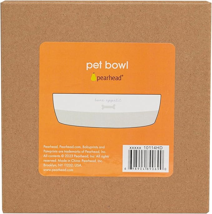 Pearhead Ceramic Bone Appétit Dog Bowl, Holds 2 Cups, Stoneware Food and Water Dish, Grey and White Pet Feeder, Small/Medium