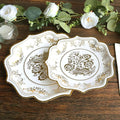 50 Pack 8" White Gold French Toile Dessert Plates, Disposable Round Paper Floral Pattern Appetizer Salad Plates 300 GSM for Party Decoration