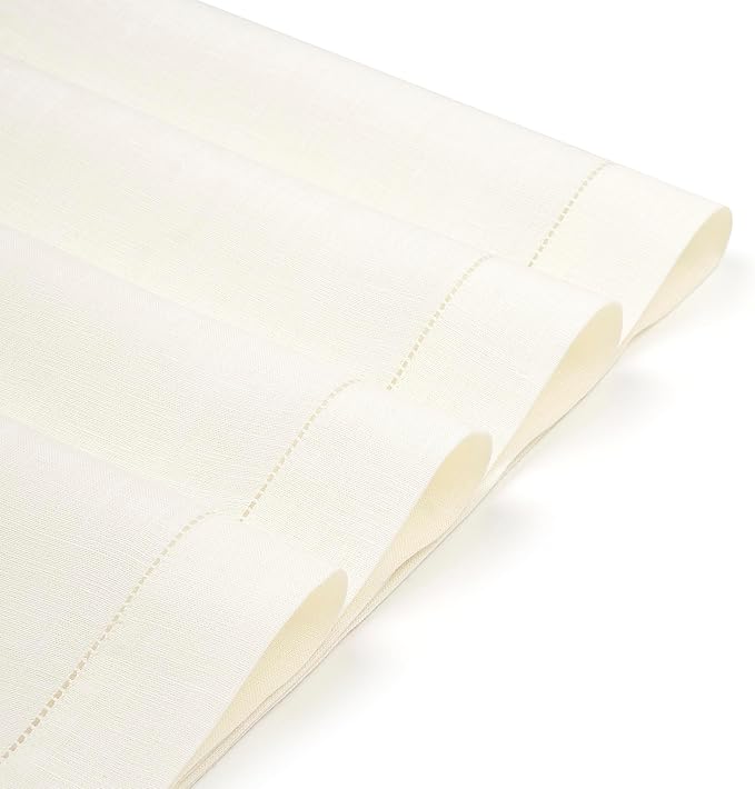 D'Moksha Homes Linen Placemats Set of 4 - Classic Hemstitch Ivory Placemats 14 x 19 Inch - 100% Pure Linen Table Mats for Valentines, Spring, Easter - Handcrafted and Machine Washable