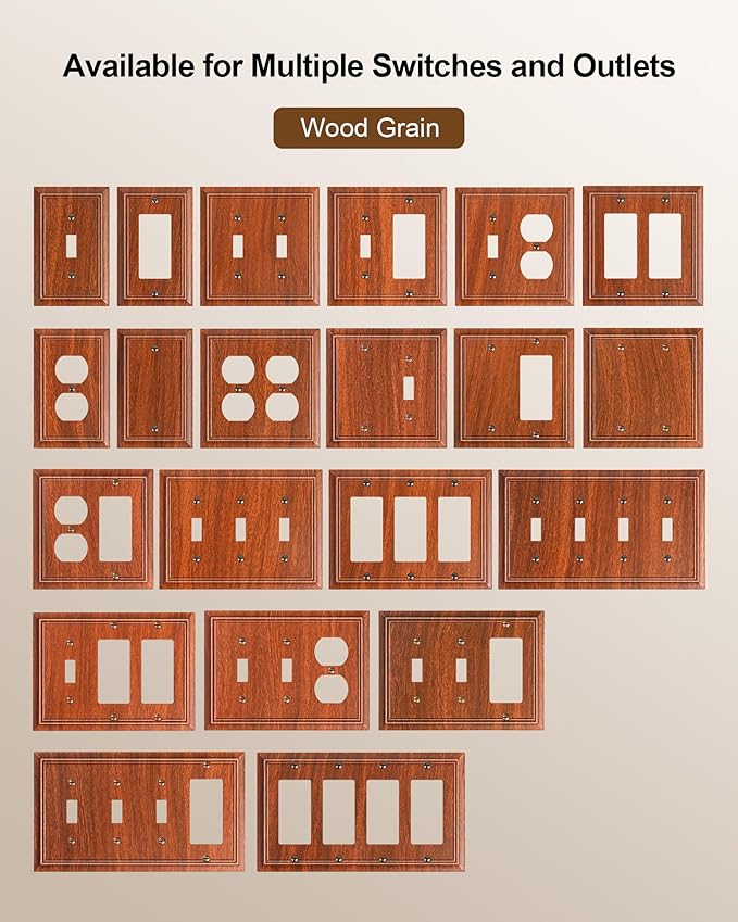 2-Pack Double Blank Wall Plate, Durable Natural Bamboo Fiber Wall Plate Cover,Wood Grain 1 Gang Wall Plate for Unused Outlets/Switches