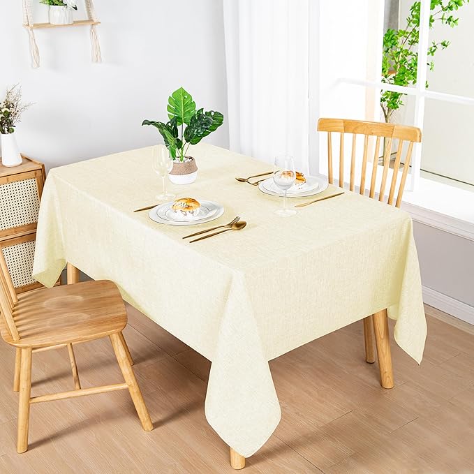 Hiasan Faux Linen Rectangle Tablecloth - Wrinkle and Stain Resistant Washable Table Cloth for Kitchen Dining Room Holiday Table Cover for Dinner, Champagne, 60 x 84 Inch