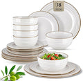 GBHOME Ceramic Dinnerware Sets,18 pcs Embossed Elegant Stoneware Plates and Bowls Sets, Housewarming Wedding Gift | Dishwasher & Microwave Safe | Dishes Set Service for 6