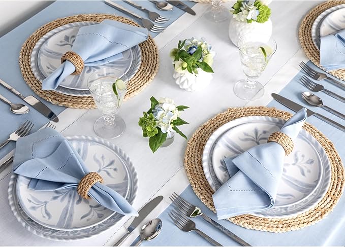 Solino Home Linen White Table Runner 48 Inches - Classic Hemstitch, 100% Pure Linen Coffee Table Runner 14 x 48 Inch Ideal for Dresser Tables - Winter, Valentines, Spring, Easter