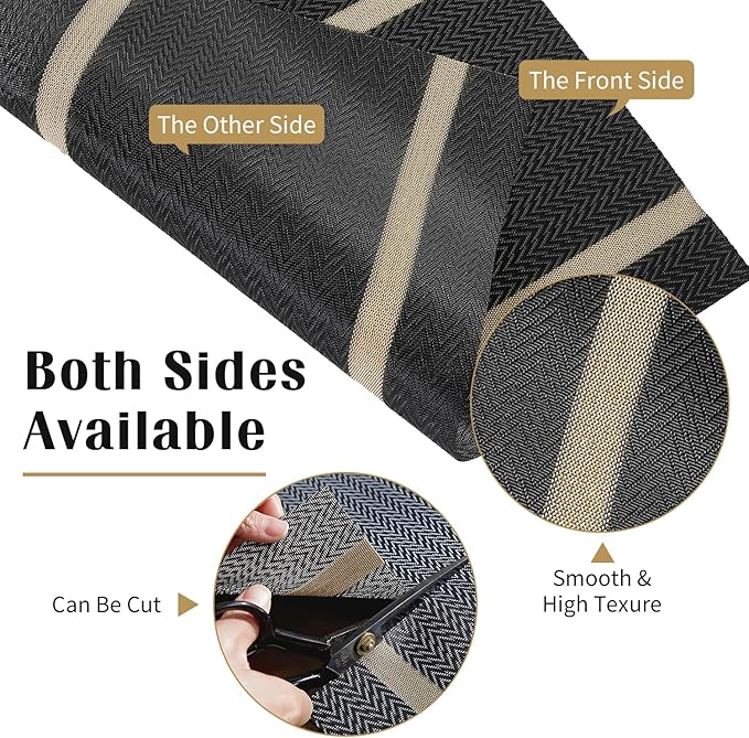 FAVE Placemats Set of 6 Black Placemats Woven with Golden Thread Durable and Wipeable Vinyl Placemat Set of 6 for Wedding, Banquet, Birthday, Party, Restaurant Decorations（Black）