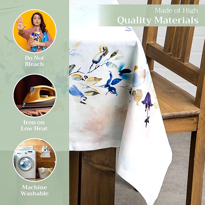 Maison d' Hermine Table Cloth Square Table 100% Cotton 60 x 60 Inches Tablecloth Reusable Decorative for Dining Room Farmhouse Home Valentines Day Decorations Spring Summer - Lazy Summer Days
