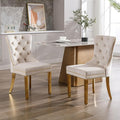 KCC Velvet Dining Chairs Set of 2, Upholstered High-end Tufted Dining Chair with Nailhead Back Ring Pull Trim Stainless Steel Legs, Contemporary Nikki Collection Modern Style for Kitchen, Beige