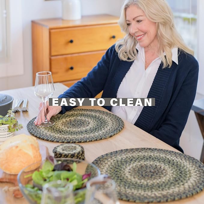 Homespice Pinecone Jute Braided Long Table Runner, Country Rustic Decor, Green Rectangle 11x36 - Rich Colors, Easy to Clean, Durable and Protects Furniture