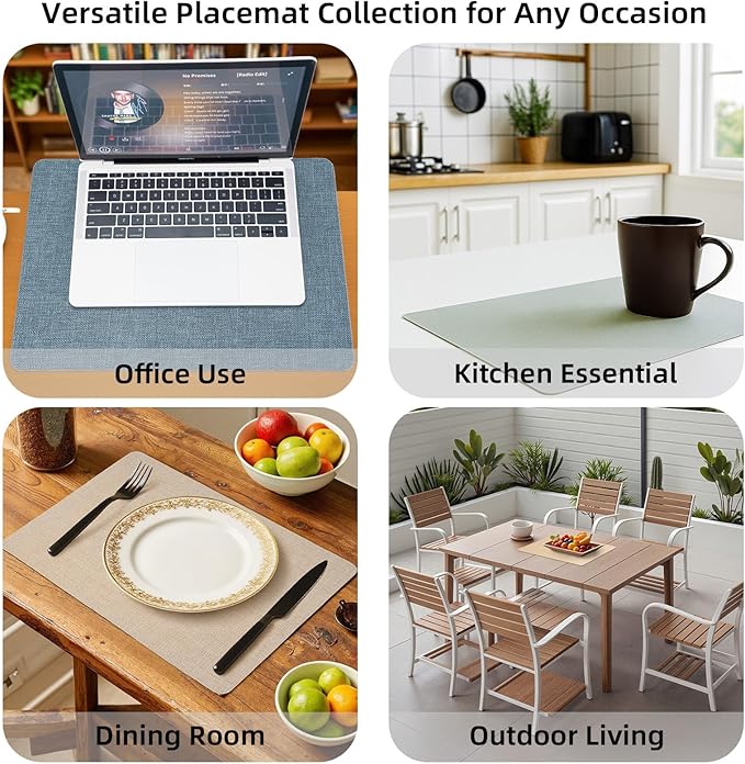 Heat Resistant Placemats Set of 4, 17x12in Waterproof Wipeable Faux Leather Non Slip Table Mats, Easy to Clean, Stain Resistant, for Kitchen Dining Room– Taupe