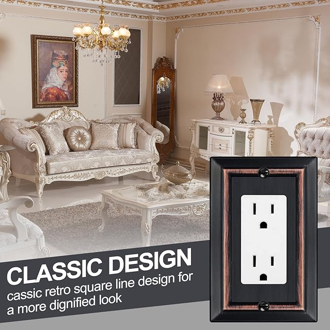 Metal Wall Plate for Electrical Outlets, Decorative Aged Bronze Switch Plates Outlet Cover, Light Switch Cover Plate, 1-Gang Wall Plates (Single Decoretor, 6 Pack)