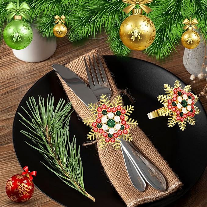 ZeeDix Christmas Colorful Snowflake Napkin Rings Set of 6, Napkins Ring for Dinning Table - Rustic Dinner Tables Decoration for Wedding Receptions Christmas Thanksgiving Holiday Party Dinner Parties