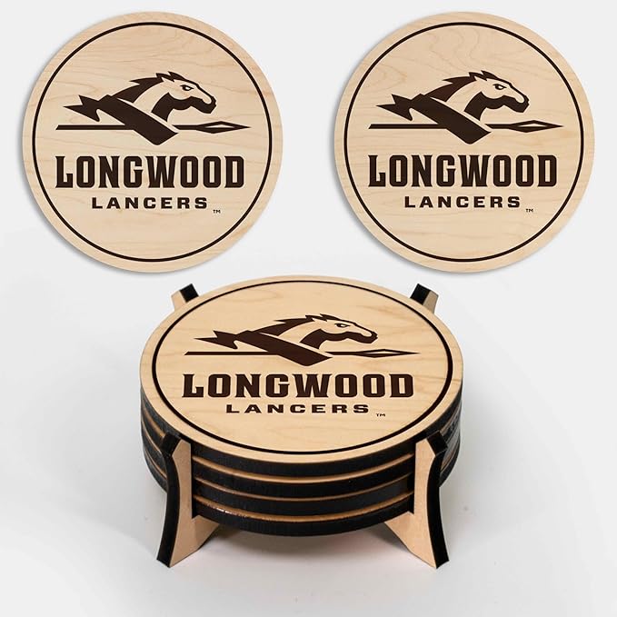 LazerEdge Longwood Lancers Wooden Coaster Set - Maple Wood - Officially Licensed Product - 4-Pack