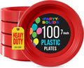 Red Plastic Plates For Party 7" Red Disposable Plates Heavy Duty 100 Pcs Plastic Dinnerware Sets Heavy Duty 350 GSM Disposable Dinnerware Set