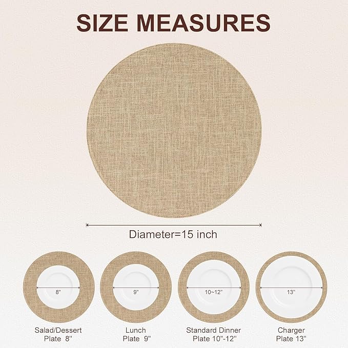 homing 15 Inch Round Cloth Placemats Set of 4, Cotton Linen Blend Washable Table Mats, Farmhouse Dining Place Mats for Indoors & Outdoors, Easy to Clean, Linen