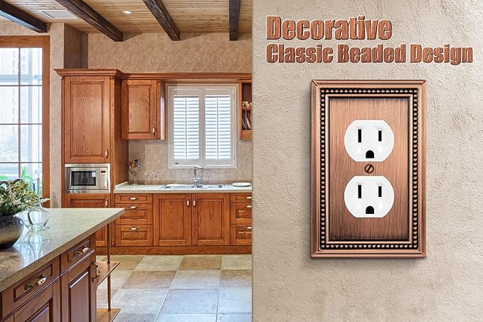 Henne Bery Sunken Pearls Heavy Duty Decorative Wall Plate Switch Plate Outlet Cover (Single Duplex, 3 Pack, Antique Copper)