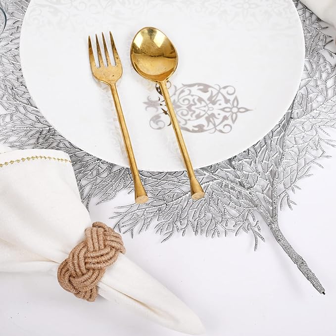 CLEENTABLE Farmhouse Napkin Rings Set of 12 - Nautical Woven Round Coastal Jute & Cotton Tabletop Decor for Weddings, Parties, Everyday Dining, Gifting - Easy to Clean (Brown)