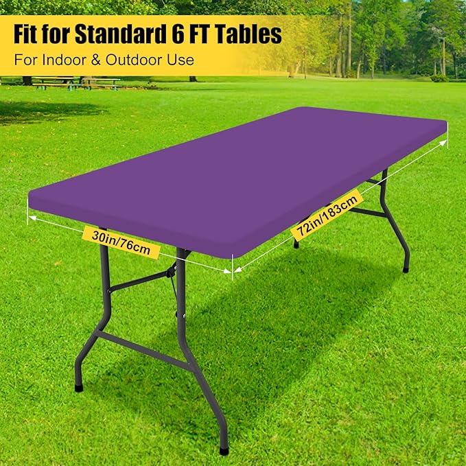 Smiry Rectangle Tablecloth, Elastic Fitted Flannel Backed Vinyl Tablecloths for 6ft Folding Tables, Waterproof Wipeable Table Covers for Indoor, Outdoor, Camping and Picnic (Purple, 30"x72")