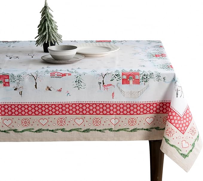 Maison d' Hermine Table Cloth Square Table 100% Cotton 54 x 54 Inches Fall Tablecloth Reusable Everyday Use for Thanksgiving Christmas Decorations Dining Farmhouse Party (Rural Christmas)