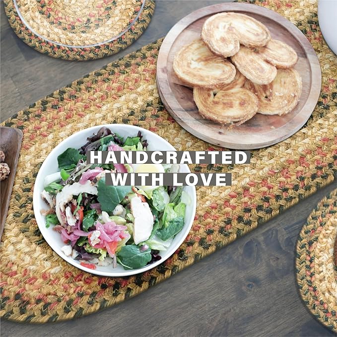 Homespice Russet Braided Oval Table Runner, Warm Country Decor, Multicolor 11x36 - Jute Dining Table Accessories - Rich Colors, Easy to Clean, Durable and Protects Furniture