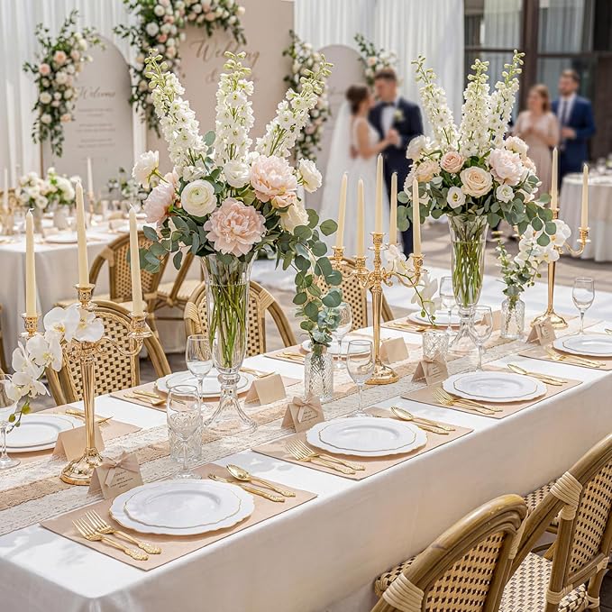 WDF 60pcs Gold Plastic Dinner Plates -10.25inch Baroque White and Gold Plates Fancy Plastic Plates for Upscale Bridal Shower & Wedding & Birthday