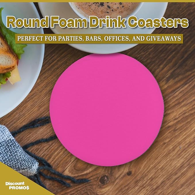 10 Round Foam Bud Coasters Pack, 4 inch - PU Foam, Party Favor - Neon Pink